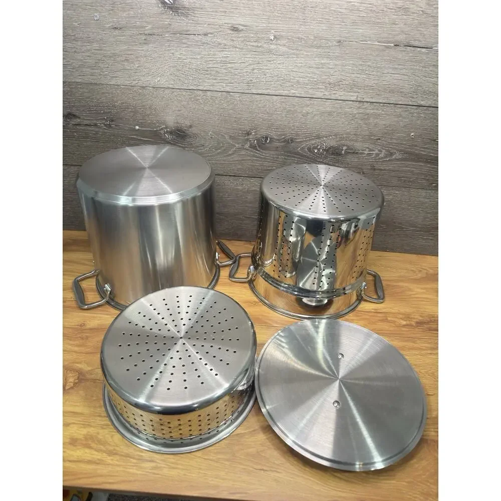 ALL CLAD Stainless Steel 12 Qt Stock Pot Pasta Pentola Strainer Steamer ~4 Pc